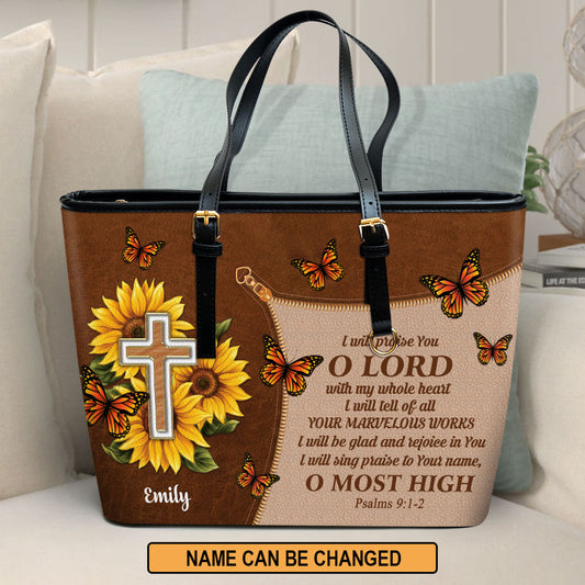 I Will Be Glad And Rejoice In You Personalized Large Leather Tote Bag - Christian Inspirational Gifts For Women