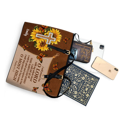 I Will Be Glad And Rejoice In You Personalized Large Leather Tote Bag - Christian Inspirational Gifts For Women