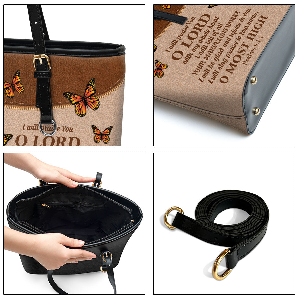 I Will Be Glad And Rejoice In You Personalized Large Leather Tote Bag - Christian Inspirational Gifts For Women