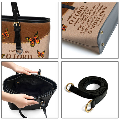 I Will Be Glad And Rejoice In You Personalized Large Leather Tote Bag - Christian Inspirational Gifts For Women