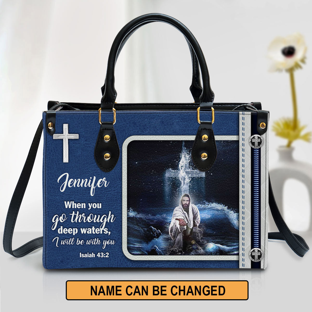 I Will Be With You Leather Bag - Custom Name Jesus Leather Handbag - Christian Gifts For Women