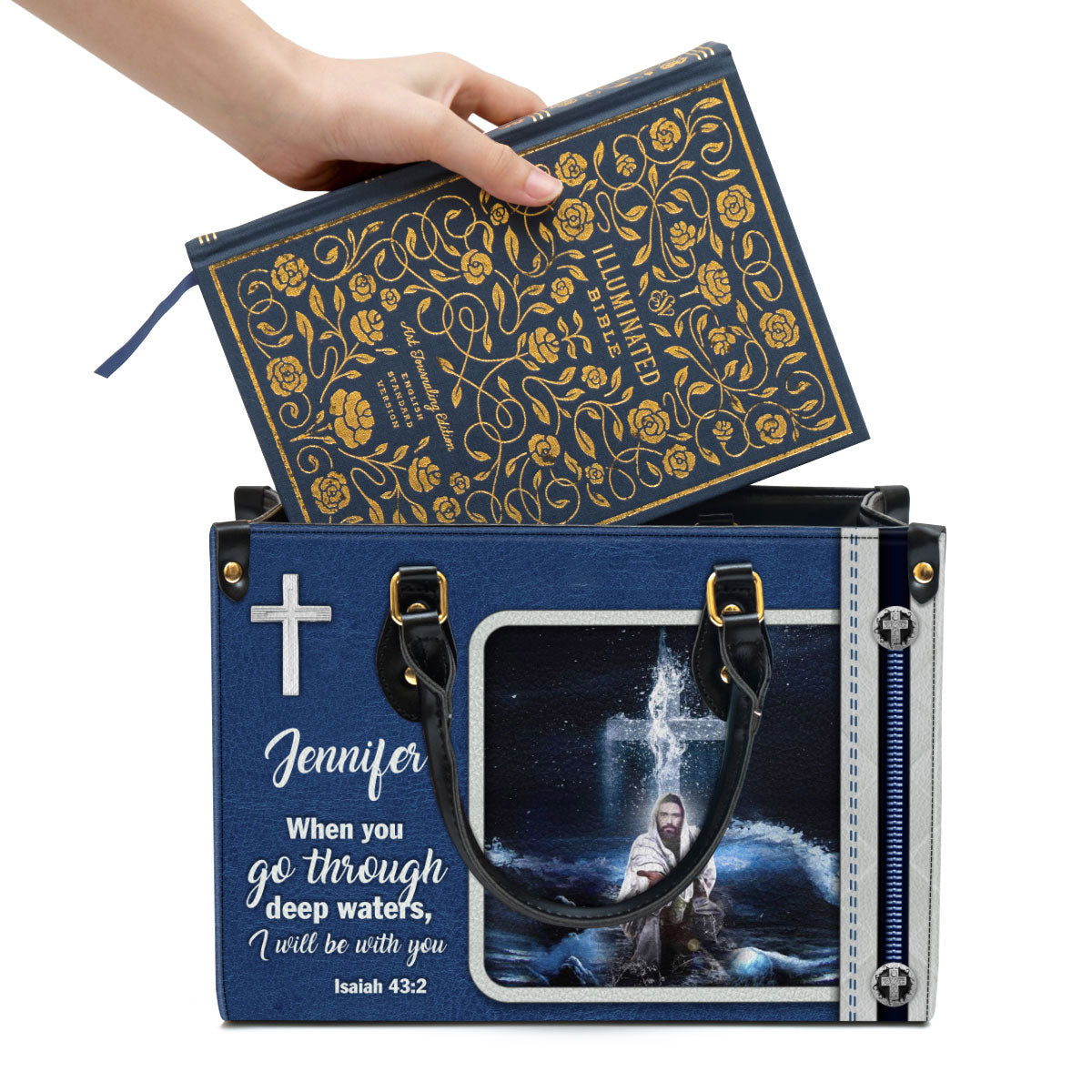 I Will Be With You Leather Bag - Custom Name Jesus Leather Handbag - Christian Gifts For Women