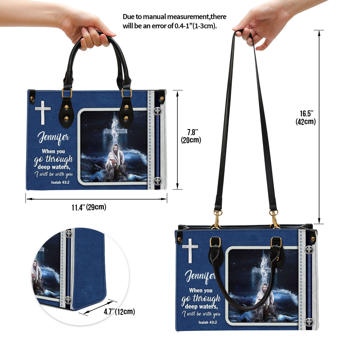 I Will Be With You Leather Bag - Custom Name Jesus Leather Handbag - Christian Gifts For Women