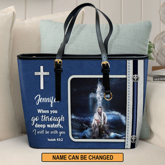 I Will Be With You Personalized Large Leather Tote Bag - Christian Inspirational Gifts For Women