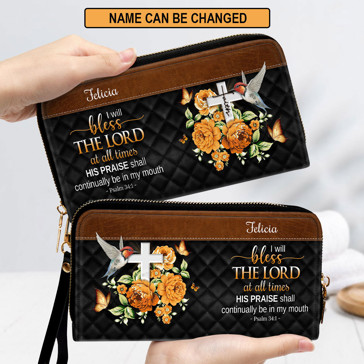 I Will Bless The Lord At All Times Clutch Purse For Women - Personalized Name - Christian Gifts For Women