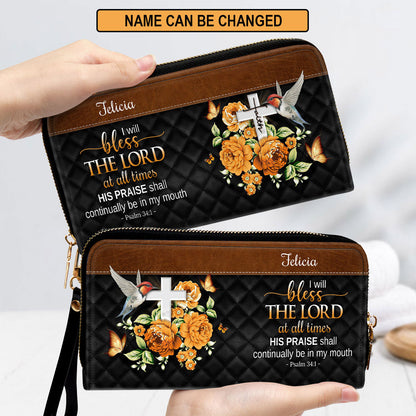 I Will Bless The Lord At All Times Clutch Purse For Women - Personalized Name - Christian Gifts For Women