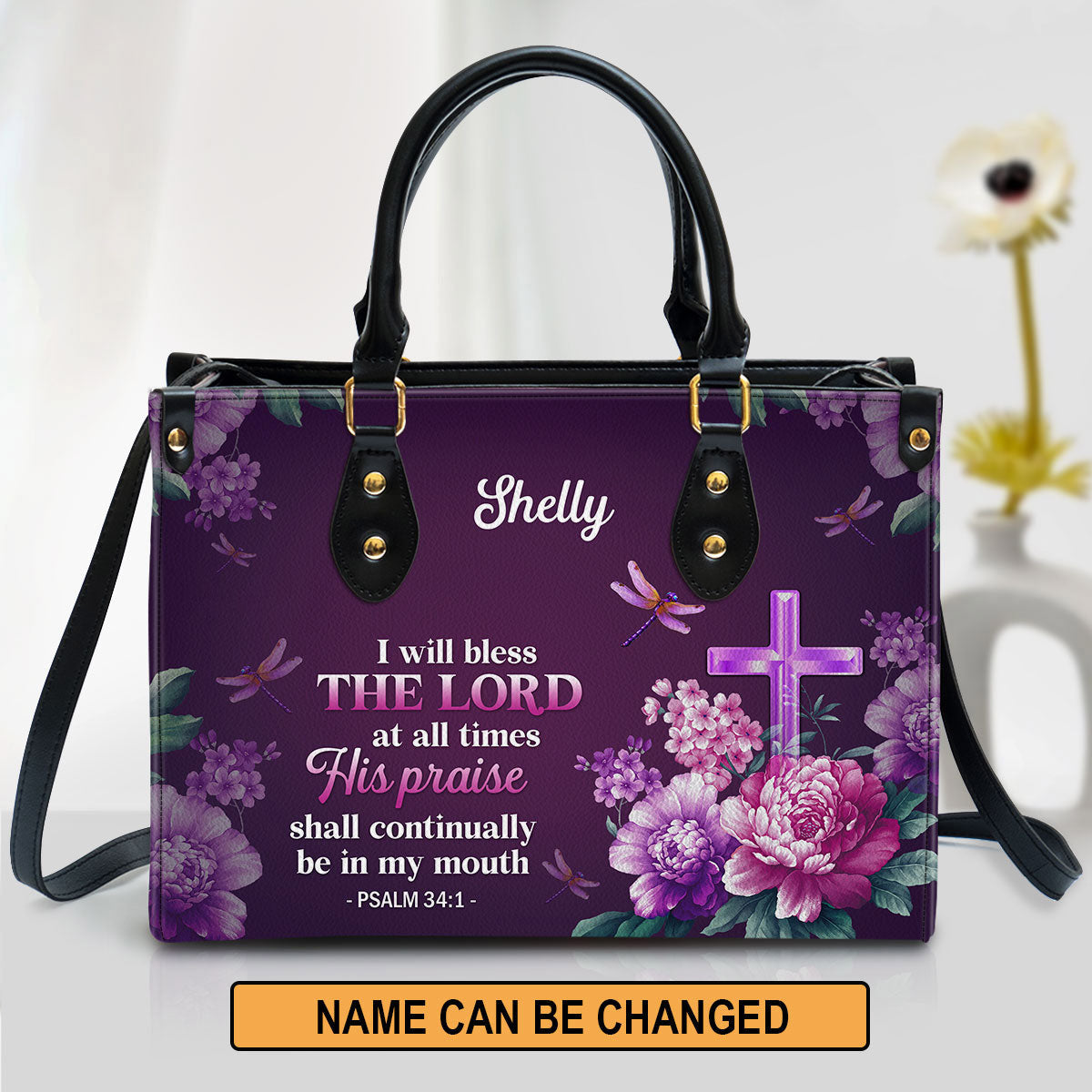 I Will Bless The Lord At All Times Leather Bag - Personalized Leather Bag With Handle for Christian Women