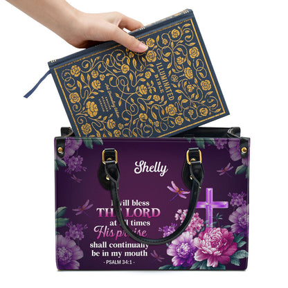 I Will Bless The Lord At All Times Leather Bag - Personalized Leather Bag With Handle for Christian Women