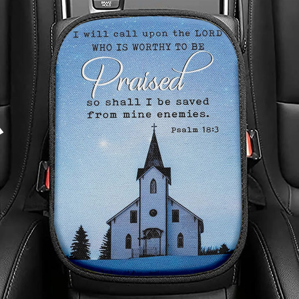 I Will Call Upon The Lord Country Church Seat Box Cover, Christian Car Center Console Cover, Religious Car Interior Accessories
