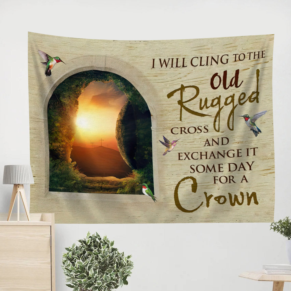 I Will Cling To The Old Rugged Cross Tapestry Wall Art - Christian Wall Tapestry - Tapestry Wall Hanging