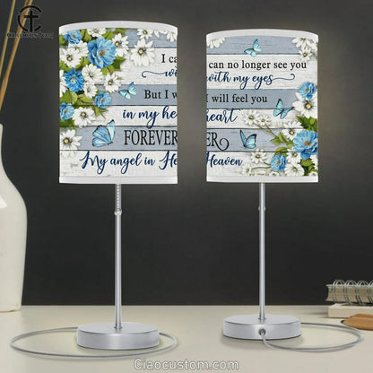 I Will Feel You In My Heart Forever Flower Blue Butterfly Large Table Lamp Art - Christian Lamp Art Home Decor - Religious Table Lamp Prints