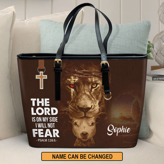 I Will Not Fear Unqiue Personalized Lamb Large Leather Tote Bag - Christian Inspirational Gifts For Women