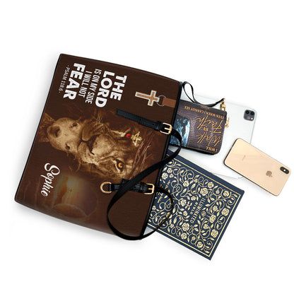 I Will Not Fear Unqiue Personalized Lamb Large Leather Tote Bag - Christian Inspirational Gifts For Women