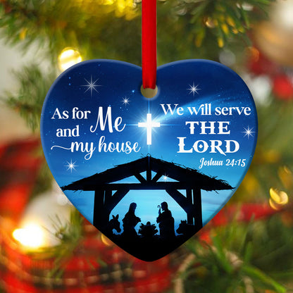 I Will Serve The Lord - Christmas Ceramic Heart Ornament - Ornaments Hanging Gift - Nativity Ornaments