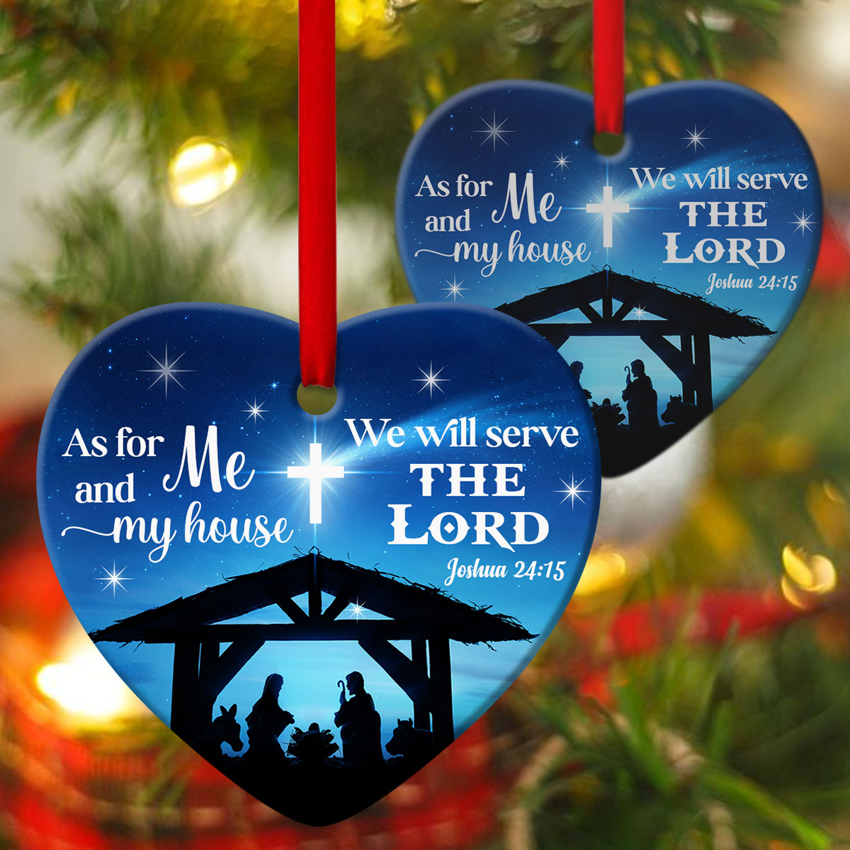 I Will Serve The Lord - Christmas Ceramic Heart Ornament - Ornaments Hanging Gift - Nativity Ornaments