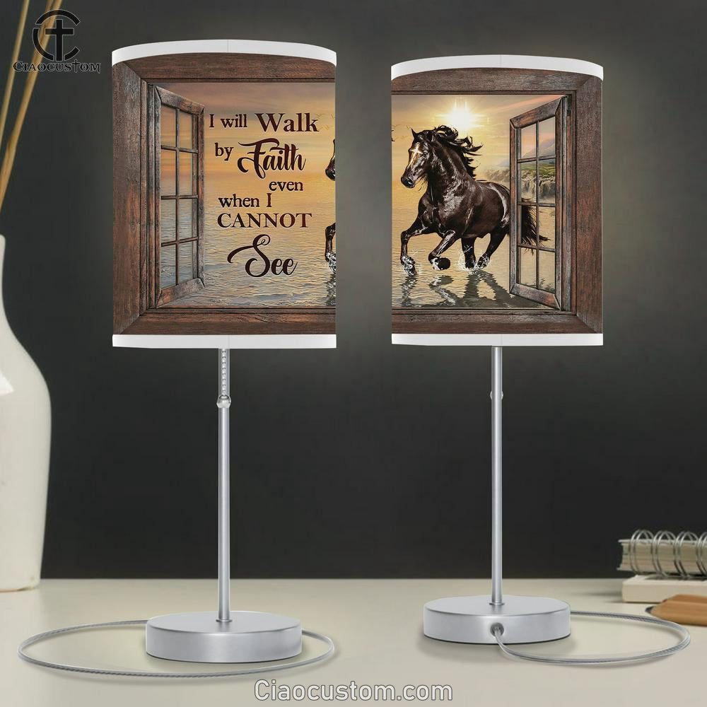 I Will Walk By Faith Black Horse Sunset Lamp Art Table Lamp - Christian Lamp Art - Religious Art