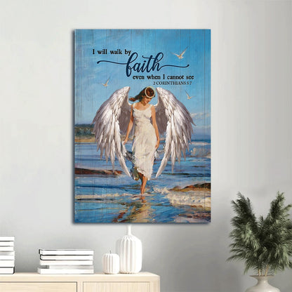 I Will Walk By Faith Canvas Wall Art - Beautiful Girl With Angel Wings Canvas