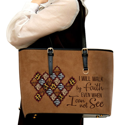 I Will Walk By Faith Christian Large Pu Leather Tote Bag For Women - Mom Gifts For Mothers Day