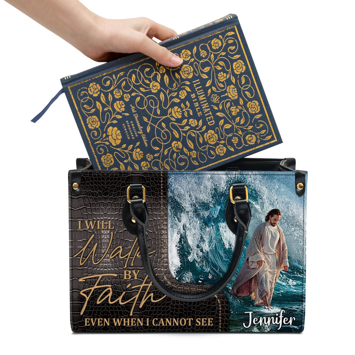 I Will Walk By Faith Even I Cannot See - Unique Jesus Leather Bag - Christian Pu Leather Bags For Women