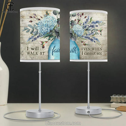I Will Walk By Faith Even When I Cannot See Blue Hydrangea Hummingbird Large Table Lamp Art - Christian Room Decor - Religious Room Decor