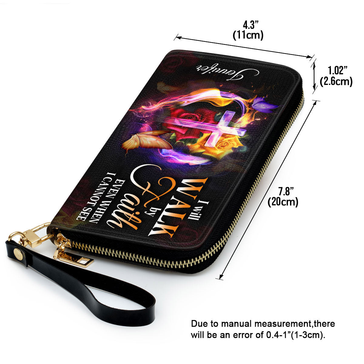 I Will Walk By Faith Even When I Cannot See Him Clutch Purse For Women - Personalized Name - Christian Gifts For Women