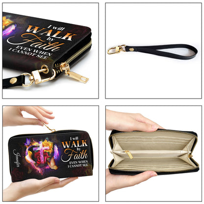 I Will Walk By Faith Even When I Cannot See Him Clutch Purse For Women - Personalized Name - Christian Gifts For Women