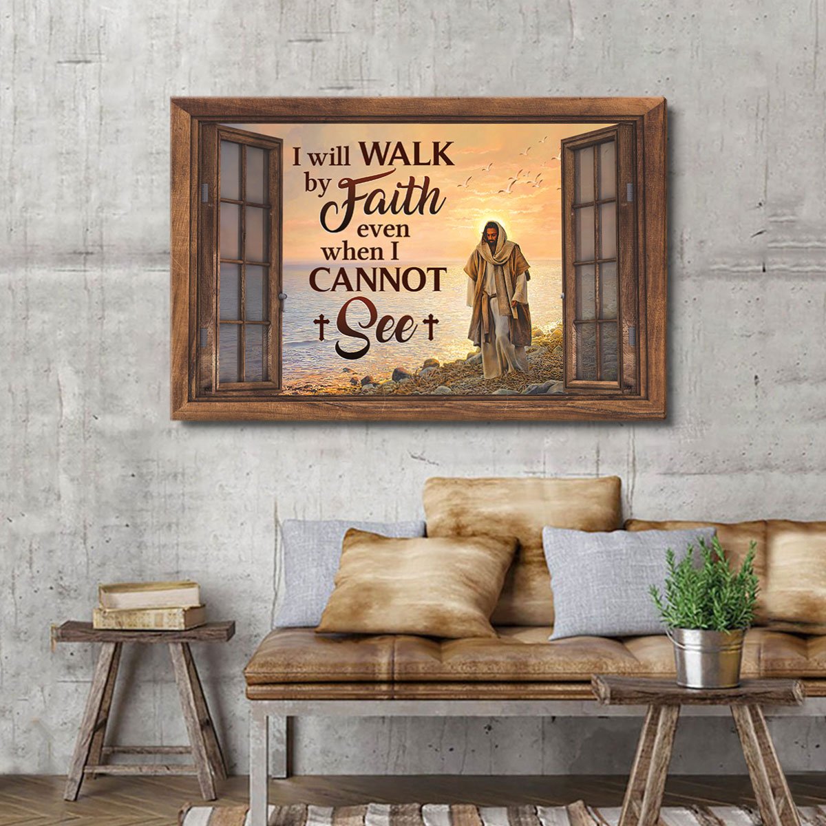 I Will Walk By Faith Even When I Cannot See Jesus Canvas Wall Art - Jesus Canvas Pictures - Christian Wall Posters
