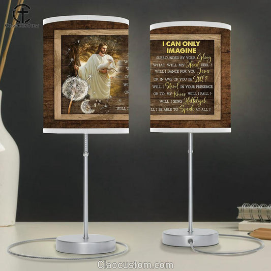 I can only imagine Table Lamp - Dandelion Jesus With a Lamb Table Lamp For Bedroom - Bible Verse Table Lamp - Religious Room Decor