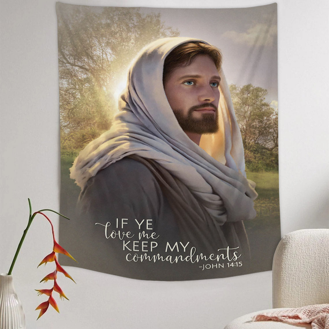 If Ye Love Me Keep My Commandments Tapestry - Jesus Picture - Religious Tapestry - Christian Tapestry Wall Hangings