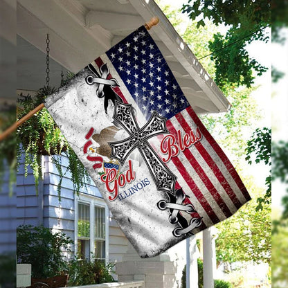 Illinois State American Christian Cross Flag - Outdoor Christian House Flag - Christian Garden Flags