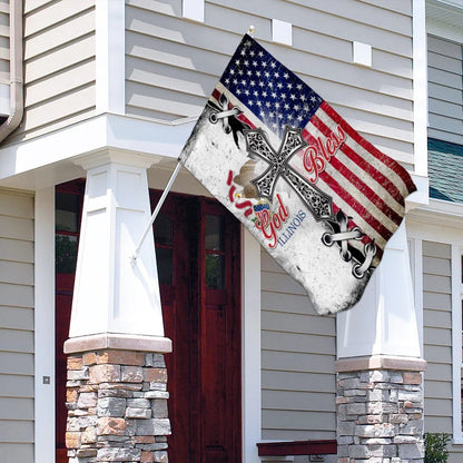 Illinois State American Christian Cross Flag - Outdoor Christian House Flag - Christian Garden Flags