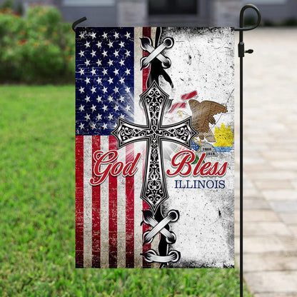 Illinois State American Christian Cross Flag - Outdoor Christian House Flag - Christian Garden Flags