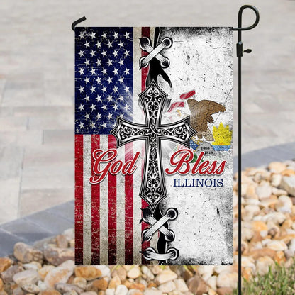 Illinois State American Christian Cross Flag - Outdoor Christian House Flag - Christian Garden Flags