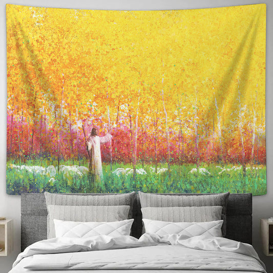 In His Light - Jesus And Lamb Tapestry - Jesus Tapestry - Religious Wall Decor - Bible Tapestry - Christian Wall Tapestry - Christian Gift -Ciaocustom