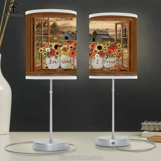 In God I Trust Barn On Farm Types Of Flowers Table Lamp For Bedroom - Bible Verse Table Lamp - Religious Room Decor
