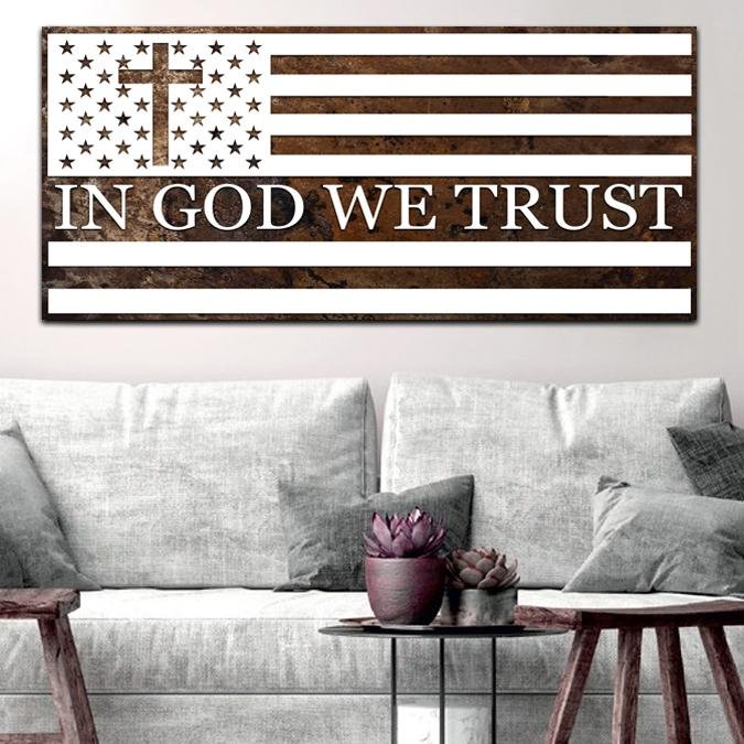 In God We Trust #15 American Flag Patriotic Wall Art - Christian Canvas Wall Art