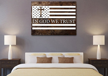In God We Trust #15 American Flag Patriotic Wall Art - Christian Canvas Wall Art