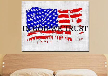 In God We Trust #19 American Flag Patriotic Wall Art - Christian Canvas Wall Art