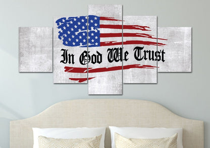 In God We Trust American Flag Patriotic Wall Art - Christian Canvas Wall Art