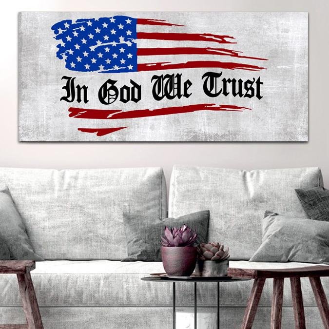 In God We Trust American Flag Patriotic Wall Art - Christian Canvas Wall Art