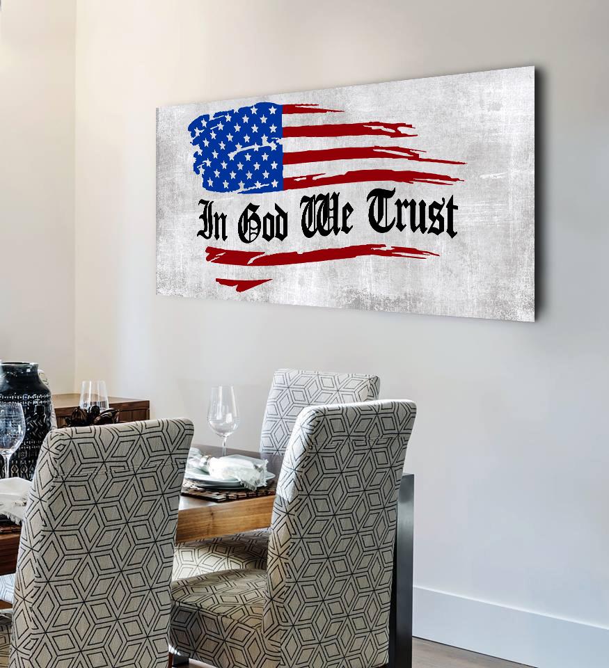 In God We Trust American Flag Patriotic Wall Art - Christian Canvas Wall Art