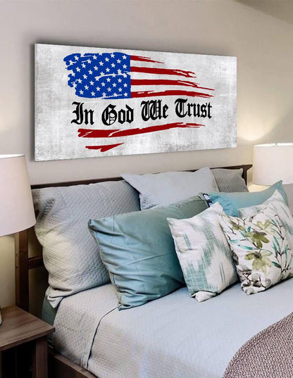 In God We Trust American Flag Patriotic Wall Art - Christian Canvas Wall Art