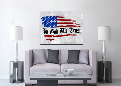 In God We Trust American Flag Patriotic Wall Art - Christian Canvas Wall Art