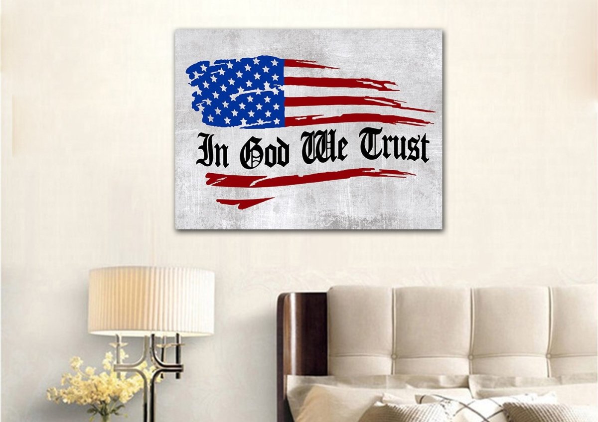 In God We Trust American Flag Patriotic Wall Art - Christian Canvas Wall Art