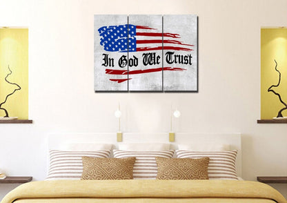 In God We Trust American Flag Patriotic Wall Art - Christian Canvas Wall Art