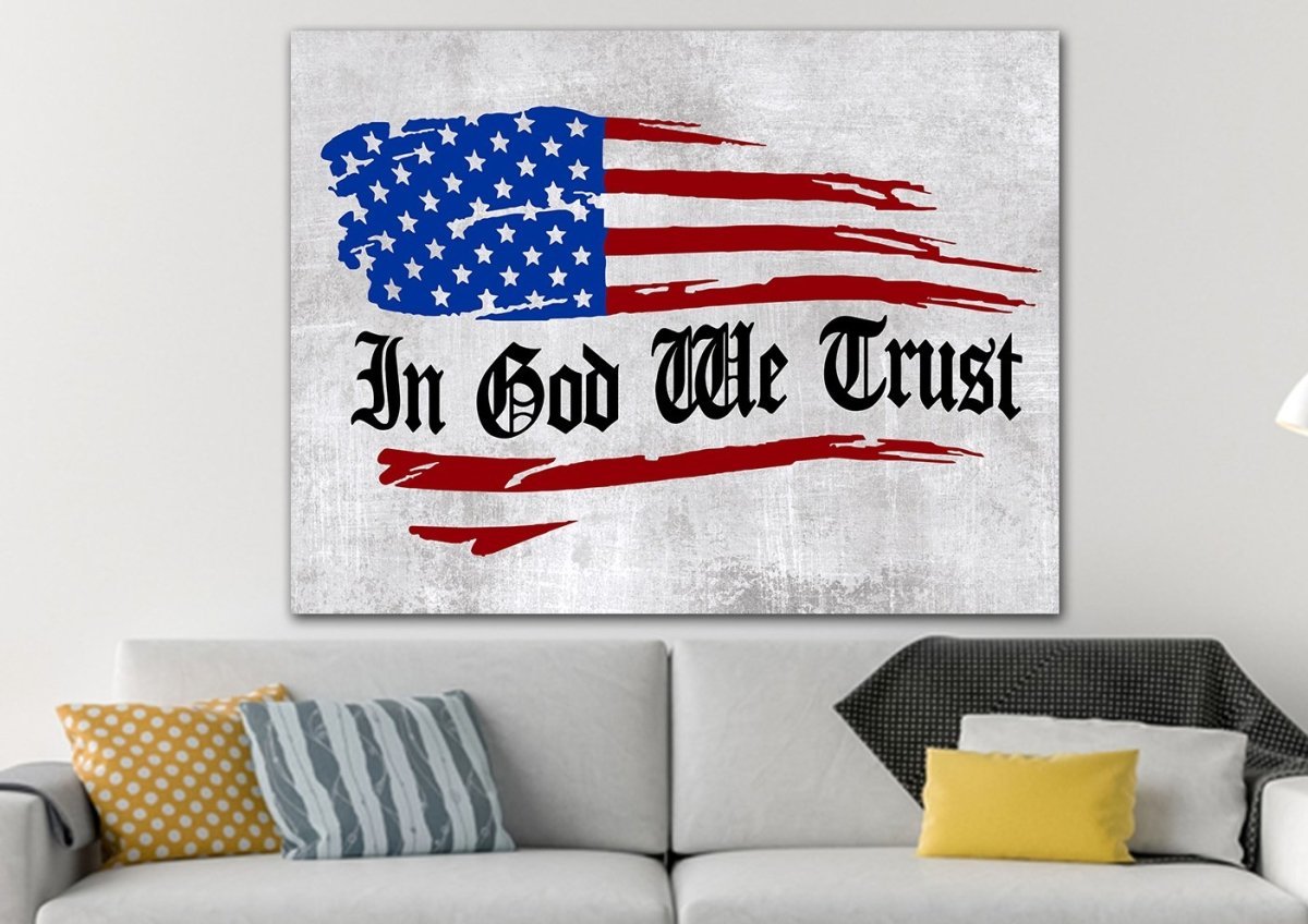 In God We Trust American Flag Patriotic Wall Art - Christian Canvas Wall Art
