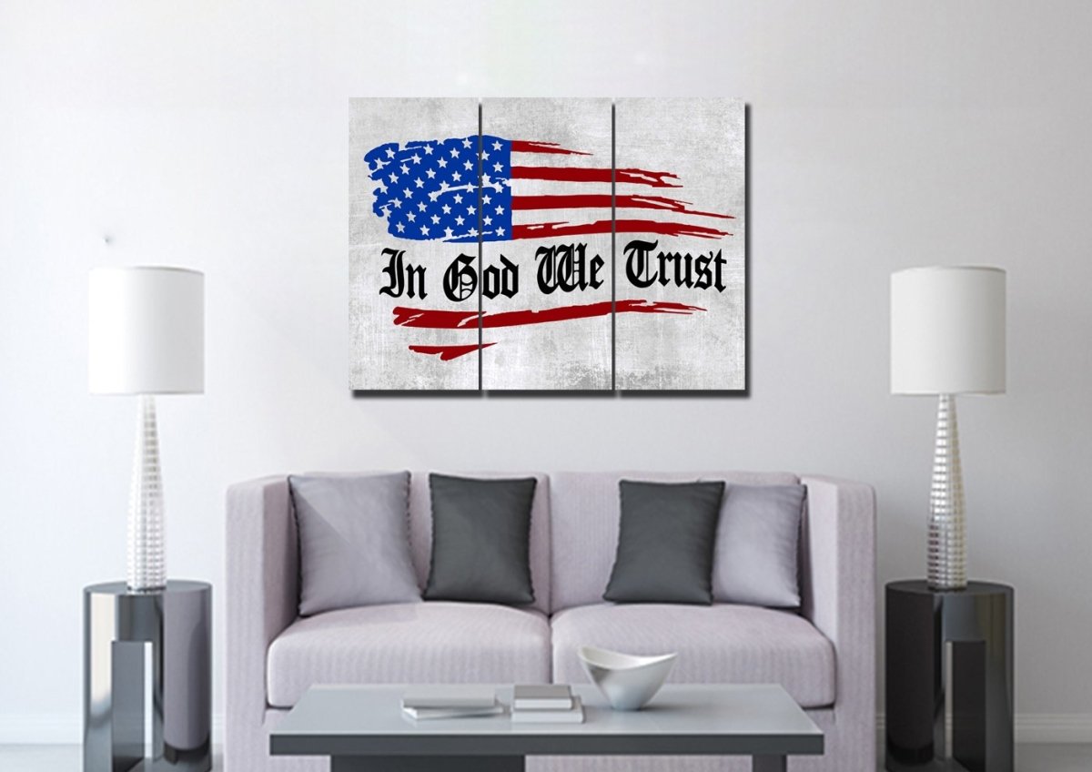 In God We Trust American Flag Patriotic Wall Art - Christian Canvas Wall Art