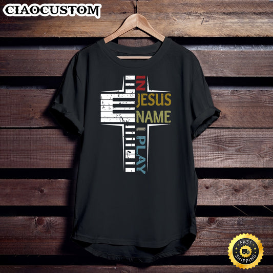 In Jesus Name I Play Piano Vintage Saying Long Sleeve Unisex T Shirt - Men Women T-Shirts