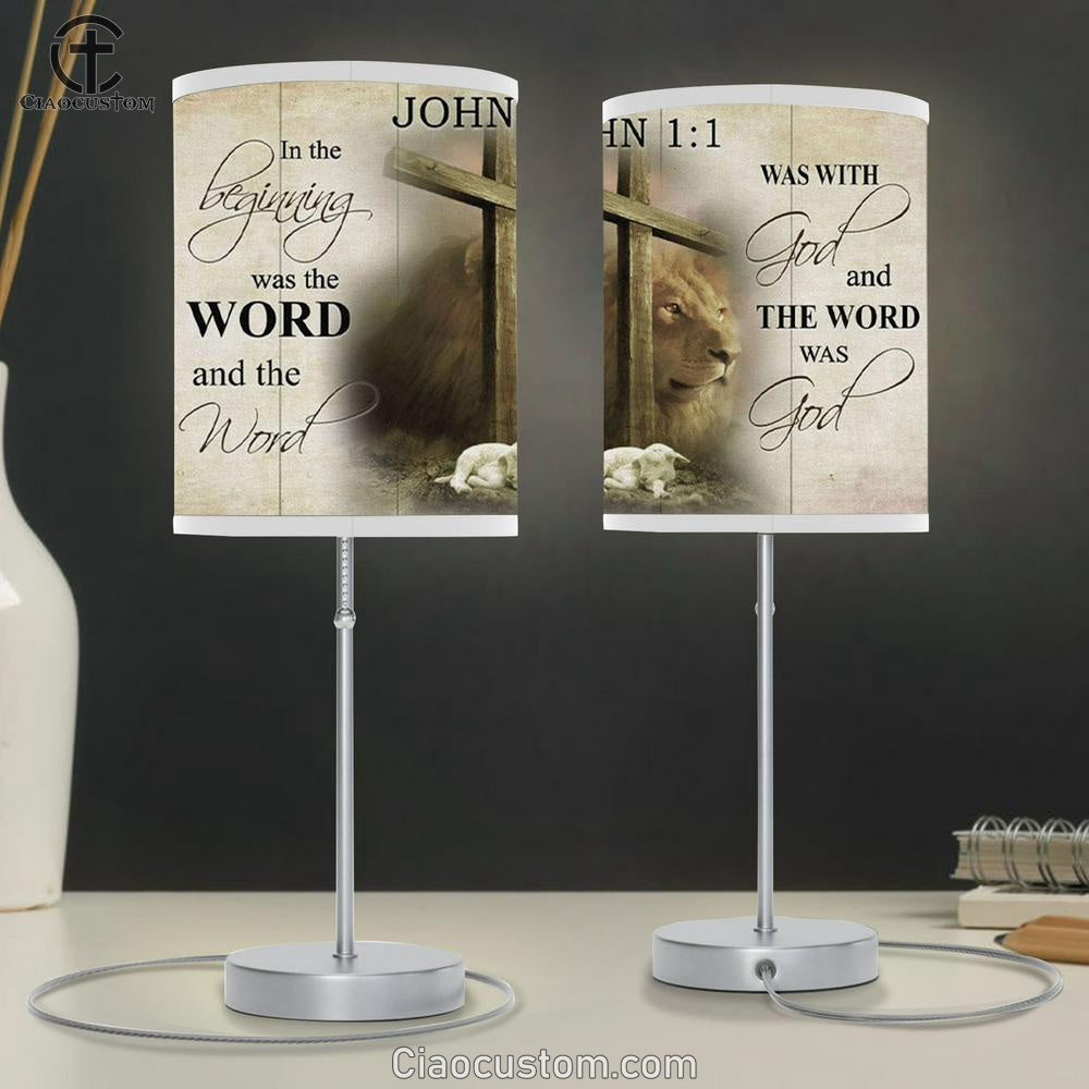 In The Beginning Was The Word John 11 Bible Verse Table Lamp For Bedroom - Christian Room Decor