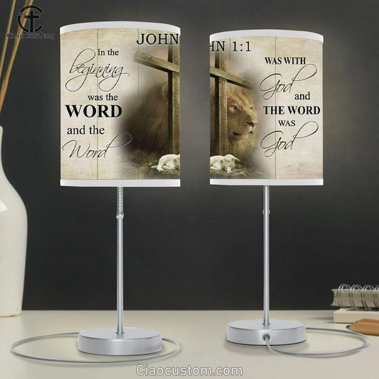 In The Beginning Was The Word John 11 Bible Verse Table Lamp For Bedroom - Christian Room Decor